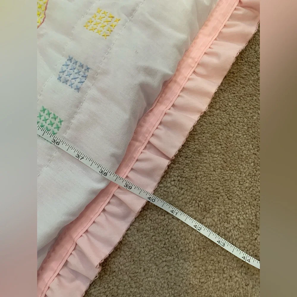 Homemade Pink and White Baby Quilt with Bear Design